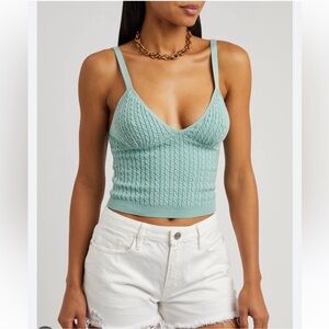 EUC Alice + Olivia Seafoam Green Teal Cable Knit Sweater Cami Tank Top Sz XL
